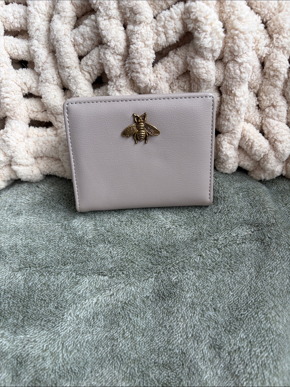 Women's Beige Bee-Embellished Wallet - Brand Unspecified